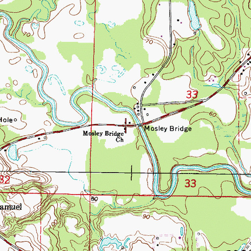 Topographic Map of Mosley Bridge Congregational Methodist Church, AL