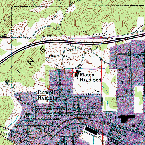 Topographic Map of Moton High School, AL