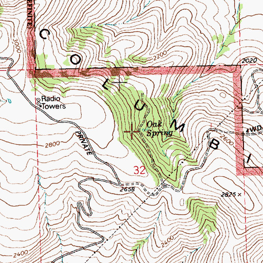 Topographic Map of Oak Spring, WA