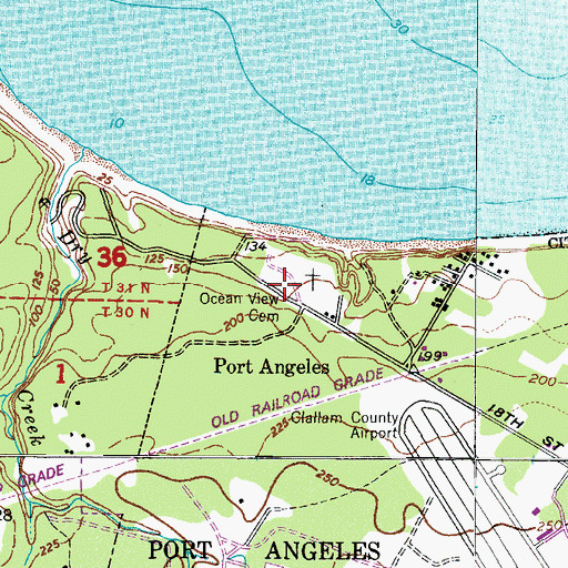 Topographic Map of Ocean View Cemetery, WA