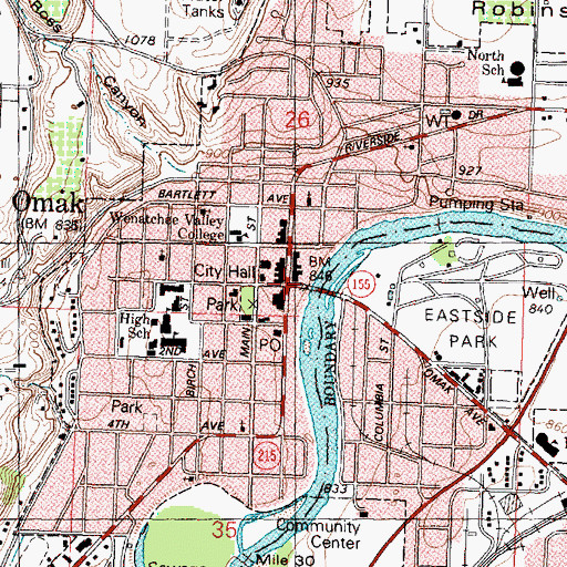 Topographic Map of Omak, WA