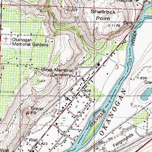 Topographic Map of Omak Memorial Cemetery, WA