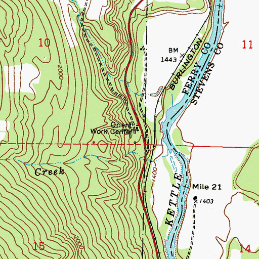 Topographic Map of Orient Work Center, WA