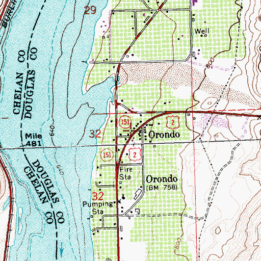 Topographic Map of Orondo, WA