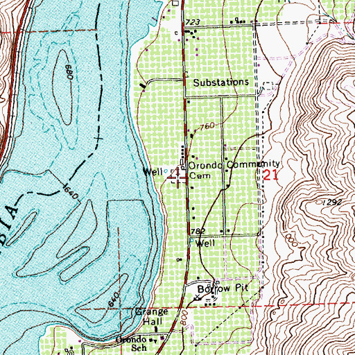 Topographic Map of Orondo Community Cemetery, WA