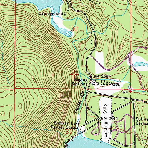 Topographic Map of Outlet Creek, WA