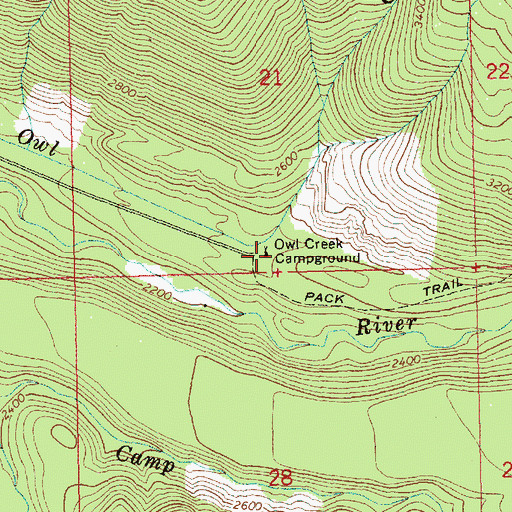 Topographic Map of Owl Creek Campground, WA