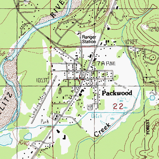 Topographic Map of Packwood, WA