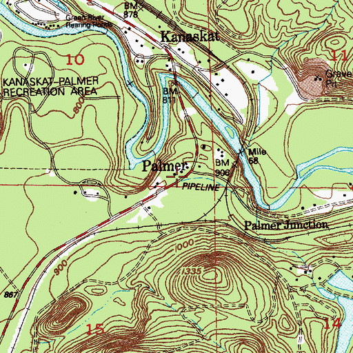 Topographic Map of Palmer, WA