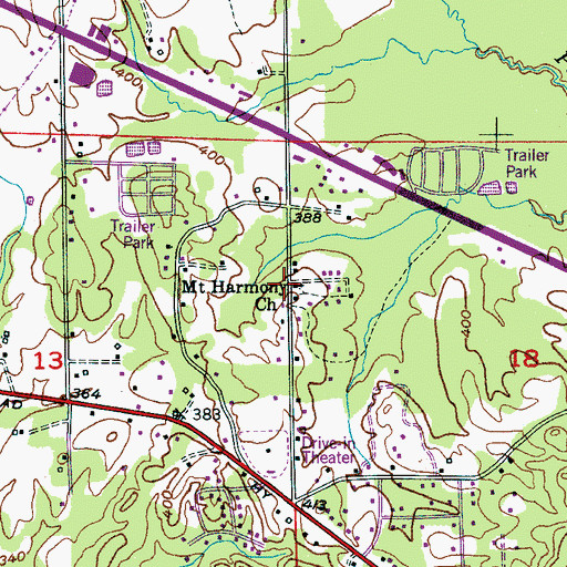 Topographic Map of Mount Harmony Church of Christ, AL
