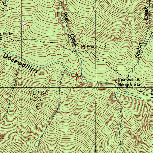 Topographic Map of Pass Creek, WA