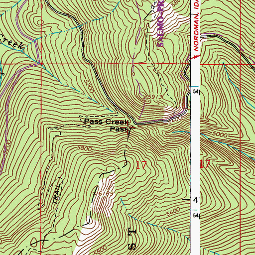 Topographic Map of Pass Creek Pass, WA