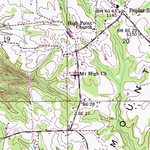 Topographic Map of Mount High Primitive Baptist Church, AL