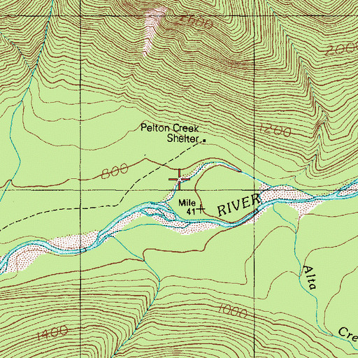Topographic Map of Pelton Creek Shelter, WA