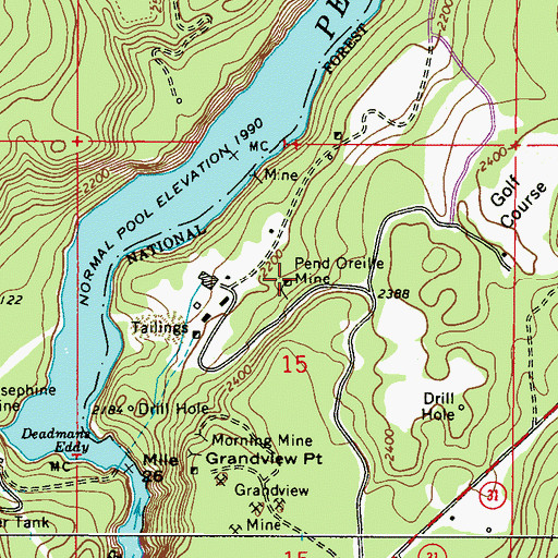Topographic Map of Pend Oreille Mine, WA