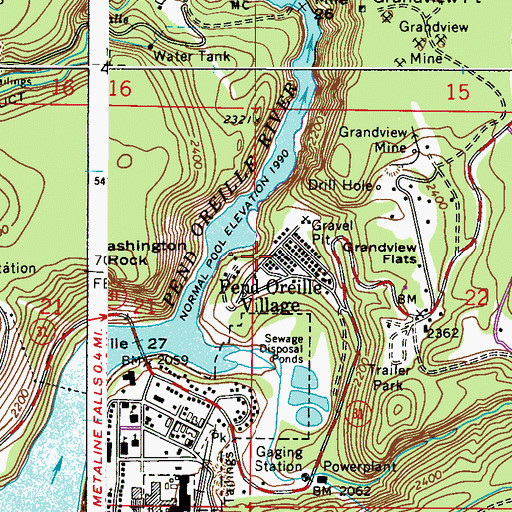 Topographic Map of Pend Oreille Village, WA