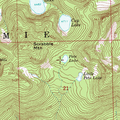 Topographic Map of Pete Lake, WA