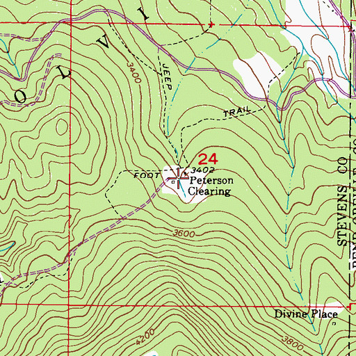 Topographic Map of Peterson Clearing, WA