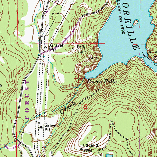 Topographic Map of Pewee Falls, WA