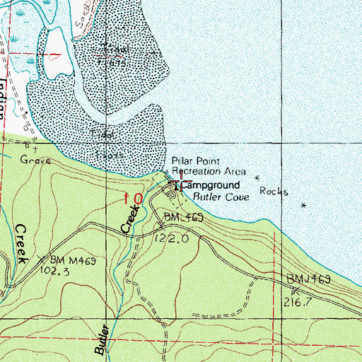 Topographic Map of Pillar Point Recreation Area, WA