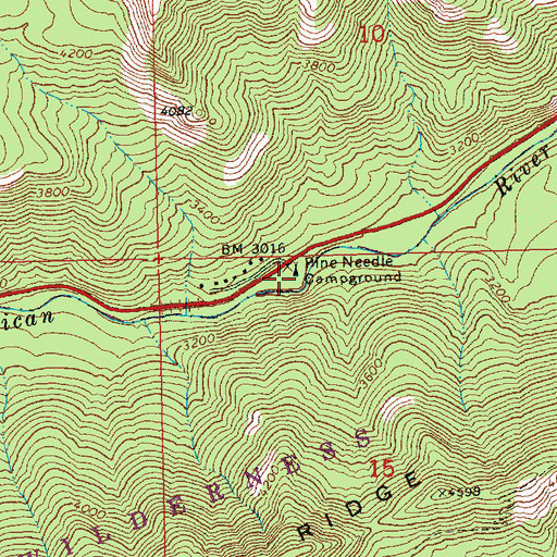 Topographic Map of Pine Needle Campground, WA