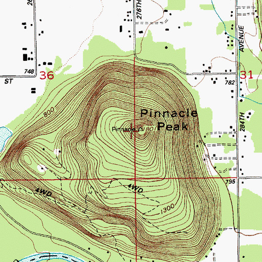 Topographic Map of Pinnacle Peak, WA