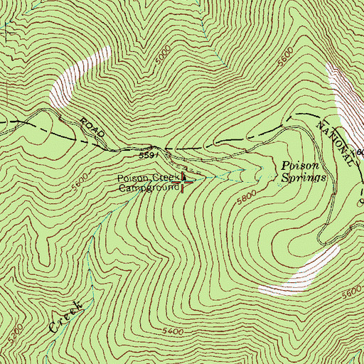 Topographic Map of Poison Creek Campground, WA