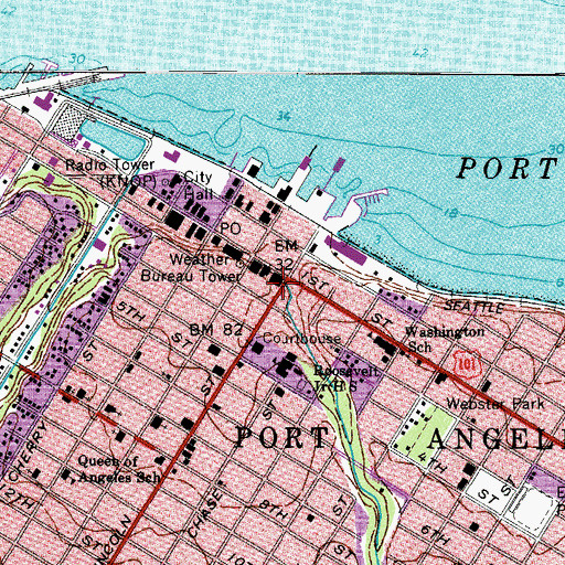 Topographic Map of Port Angeles, WA