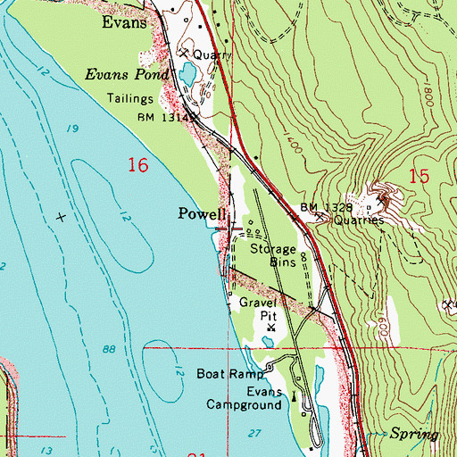 Topographic Map of Powell, WA