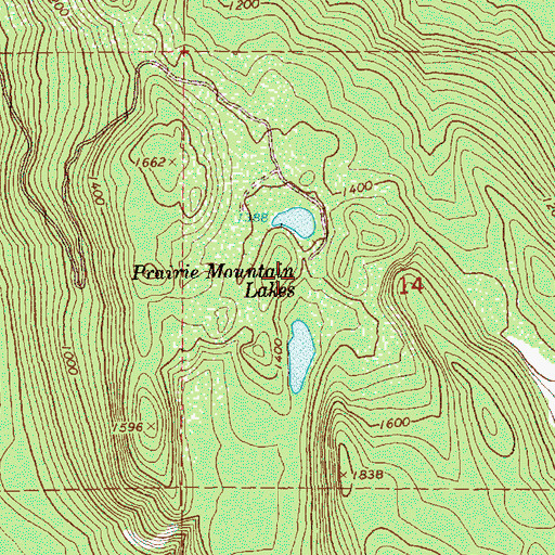 Topographic Map of Prairie Mountain Lakes, WA