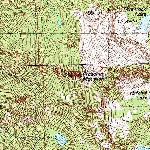 Topographic Map of Preacher Mountain, WA