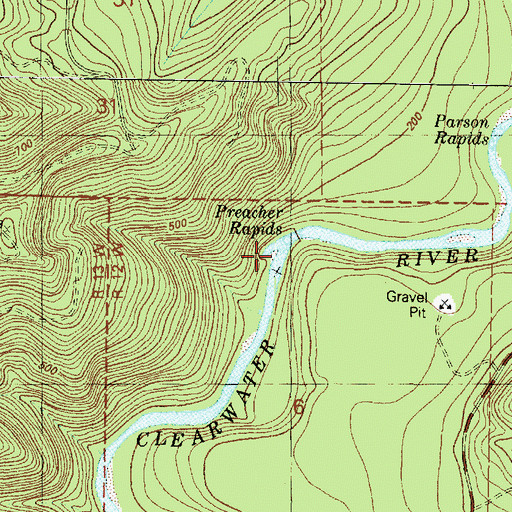 Topographic Map of Preacher Rapids, WA