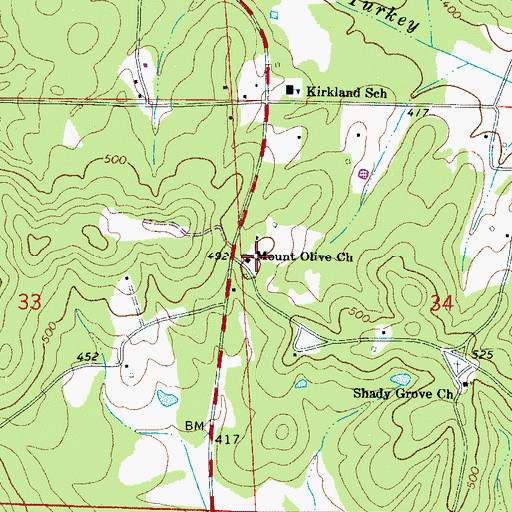 Topographic Map of Mount Olive Church of Christ, AL