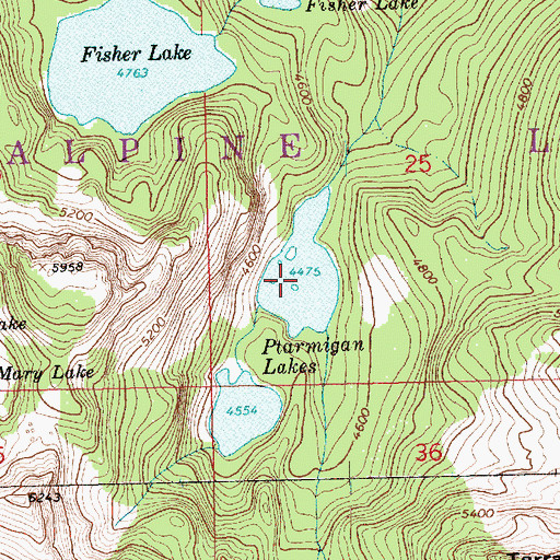 Topographic Map of Ptarmigan Lakes, WA