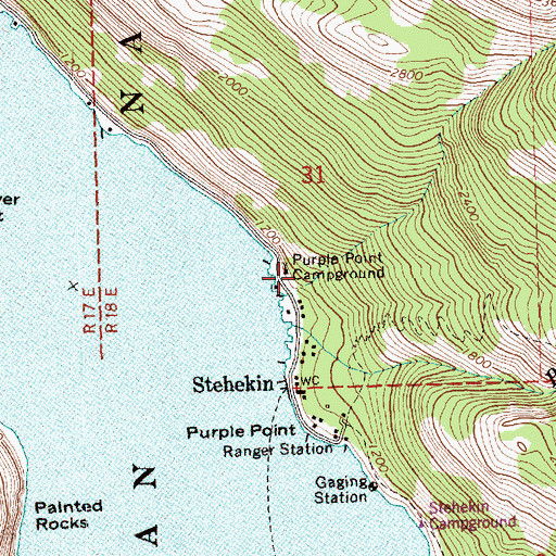 Topographic Map of Purple Point Campground, WA