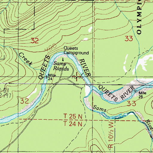 Topographic Map of Queets Campground, WA