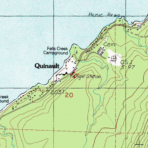 Topographic Map of Quinault, WA