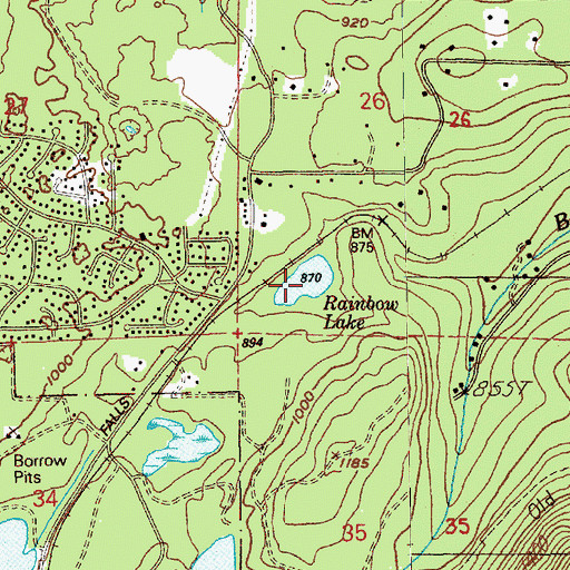 Topographic Map of Rainbow Lake, WA