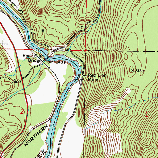 Topographic Map of Red Lion Mine, WA