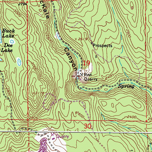 Topographic Map of Red Quarry, WA
