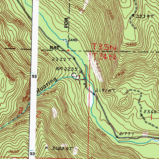 Topographic Map of Roaring Creek, WA