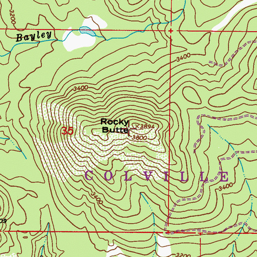 Topographic Map of Rocky Butte, WA