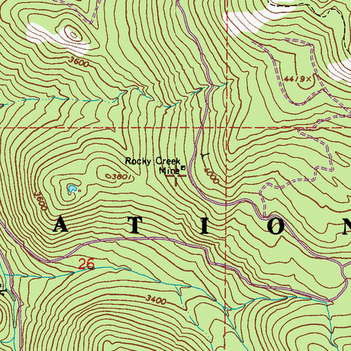 Topographic Map of Rocky Creek Mine, WA