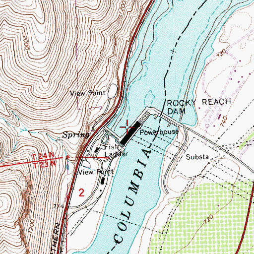 Topographic Map of Rocky Reach Dam, WA