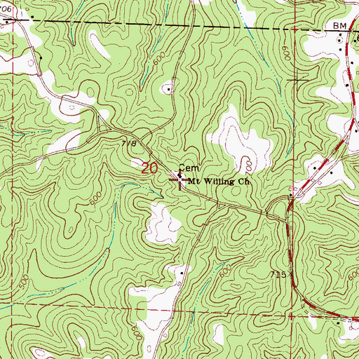 Topographic Map of Mount Willing Church, AL
