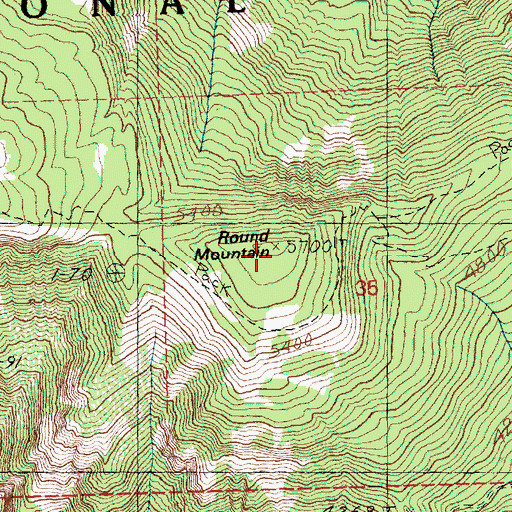 Topographic Map of Round Mountain, WA