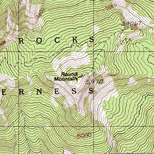 Topographic Map of Round Mountain, WA