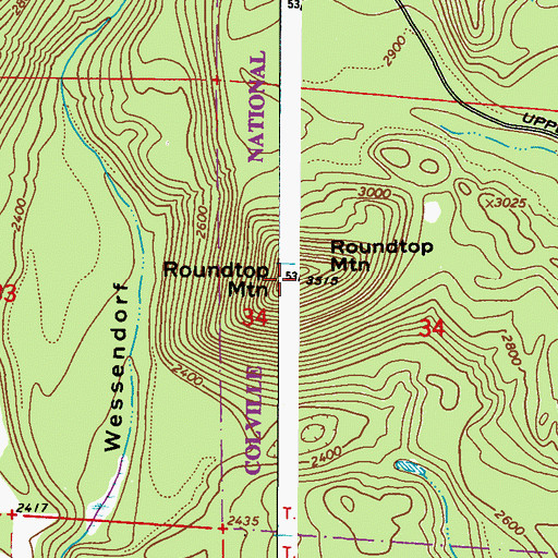 Topographic Map of Roundtop Mountain, WA