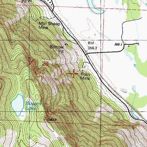 Topographic Map of Ruby Mine, WA