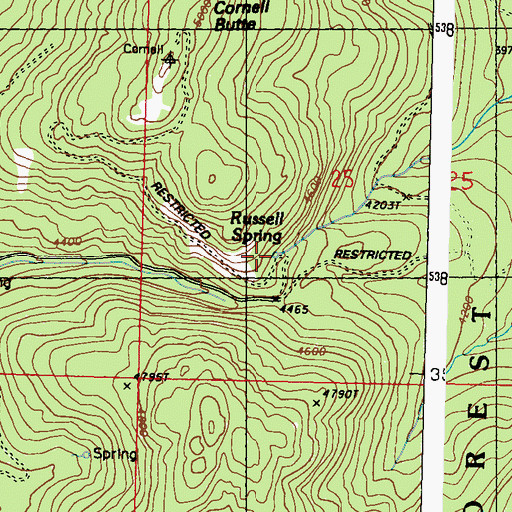 Topographic Map of Russell Spring, WA